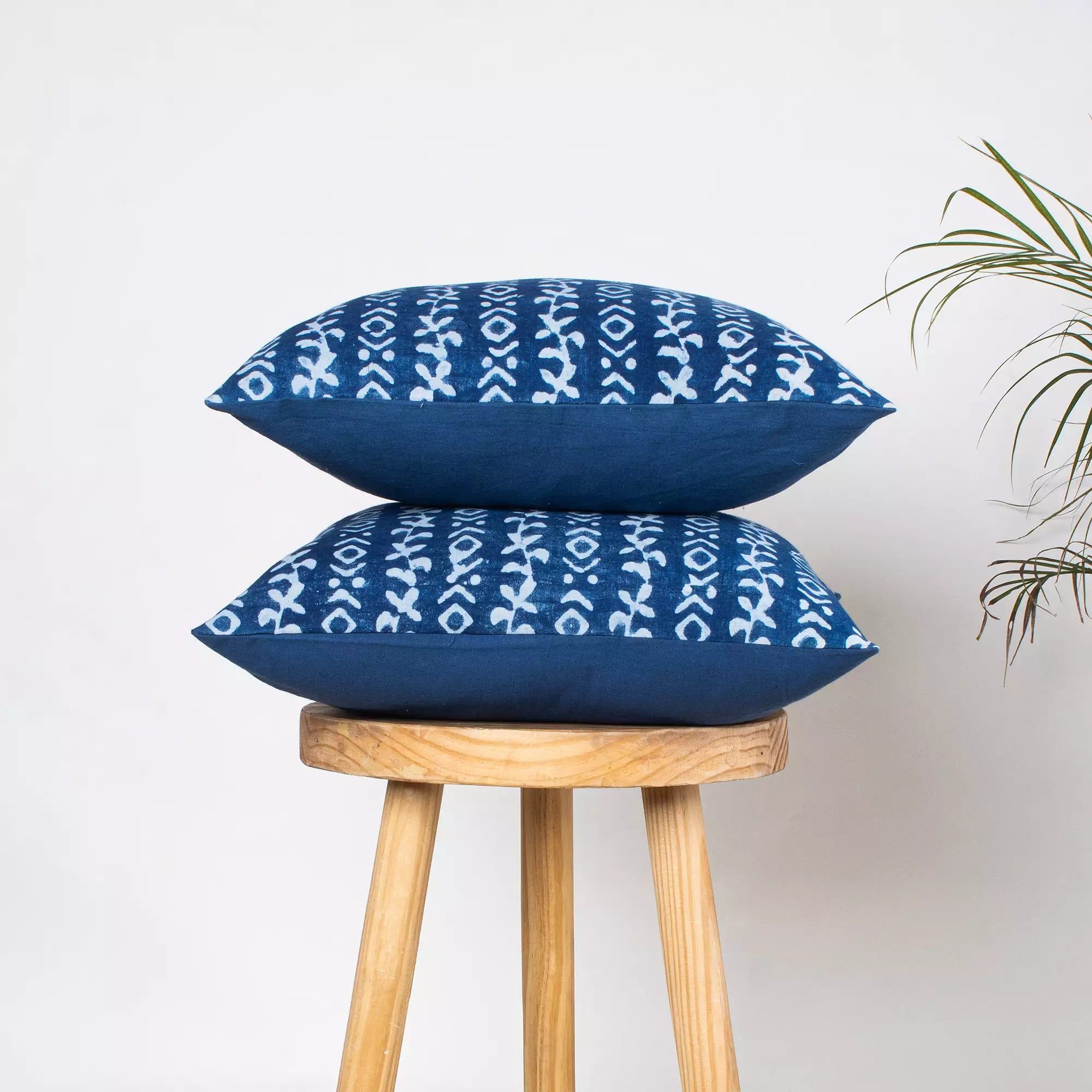Hand Block Indigo Abstract Printed Pure Cotton Cushion Covers